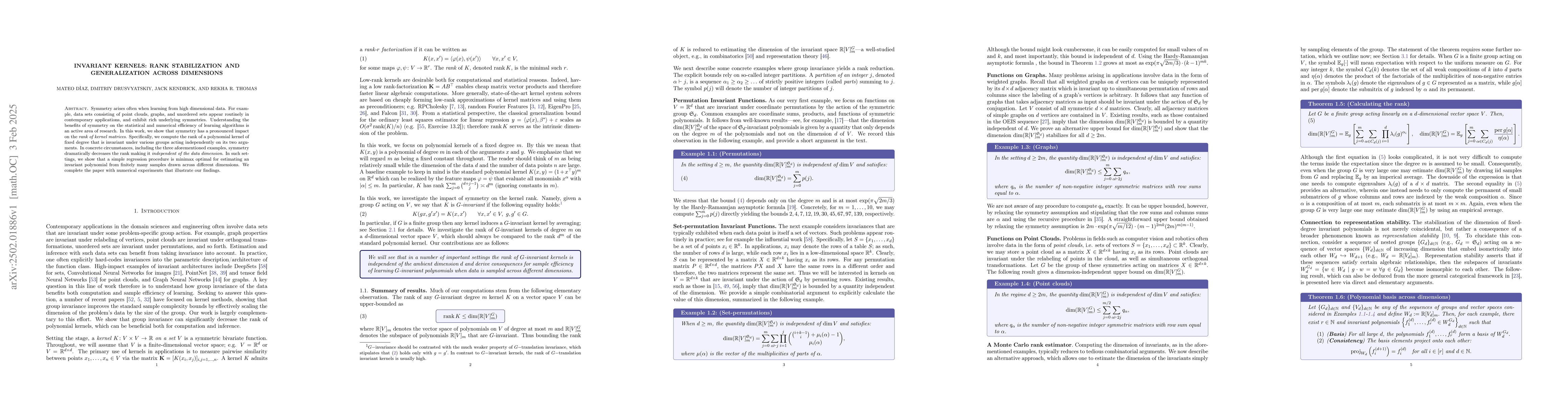 Thumbnail for Invariant Kernels: Rank Stabilization and Generalization Across
  Dimensions