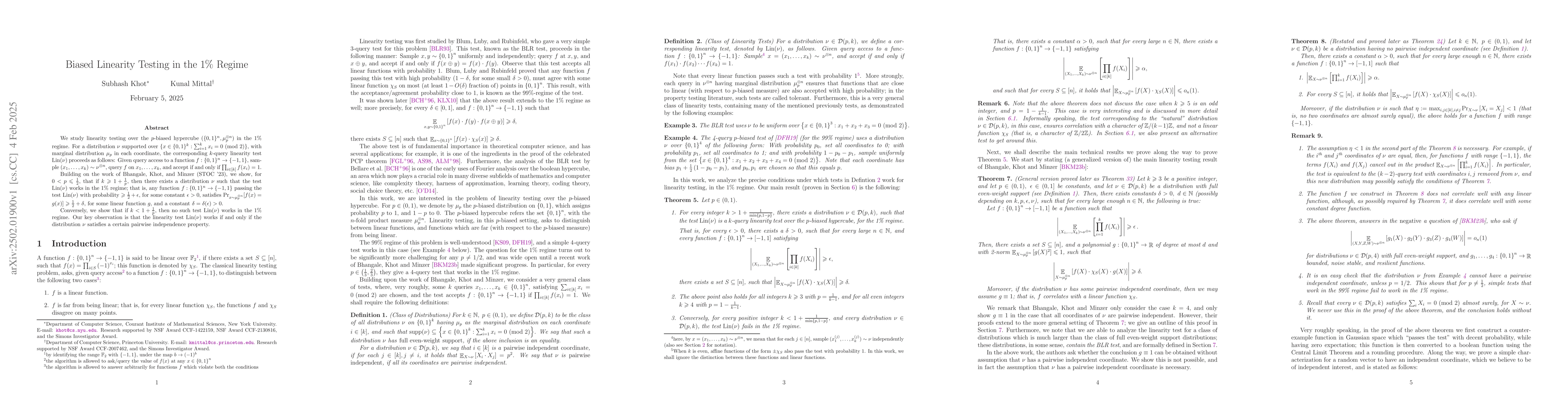 Thumbnail for Biased Linearity Testing in the 1% Regime