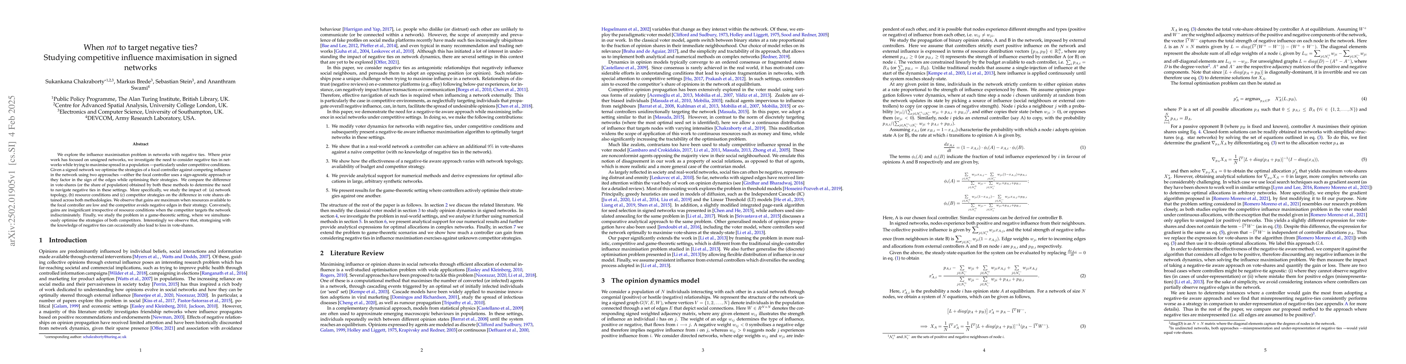 Thumbnail for When not to target negative ties? Studying competitive influence
  maximisation in signed networks