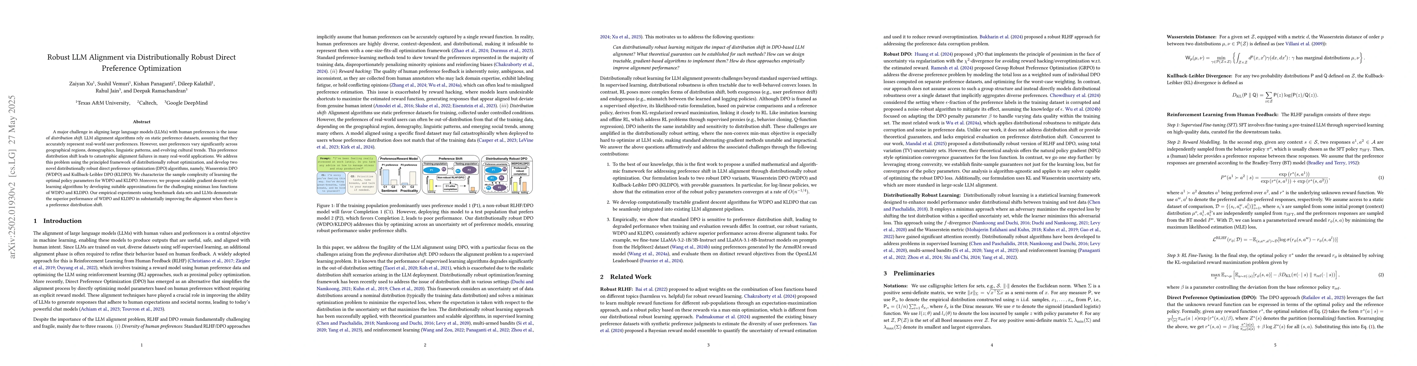Thumbnail for Robust LLM Alignment via Distributionally Robust Direct Preference
  Optimization