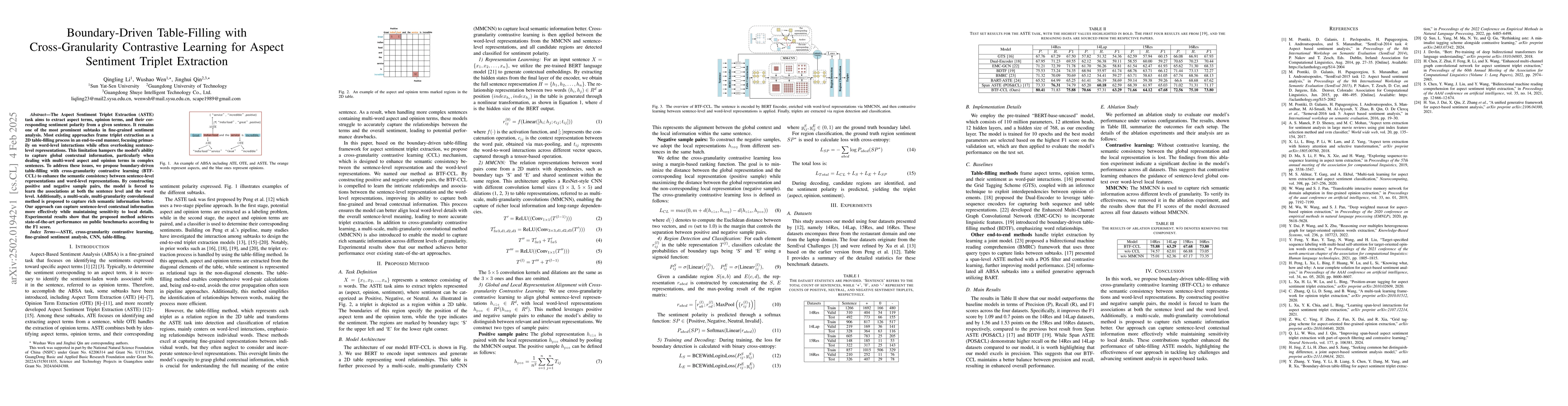 Thumbnail for Boundary-Driven Table-Filling with Cross-Granularity Contrastive
  Learning for Aspect Sentiment Triplet Extraction