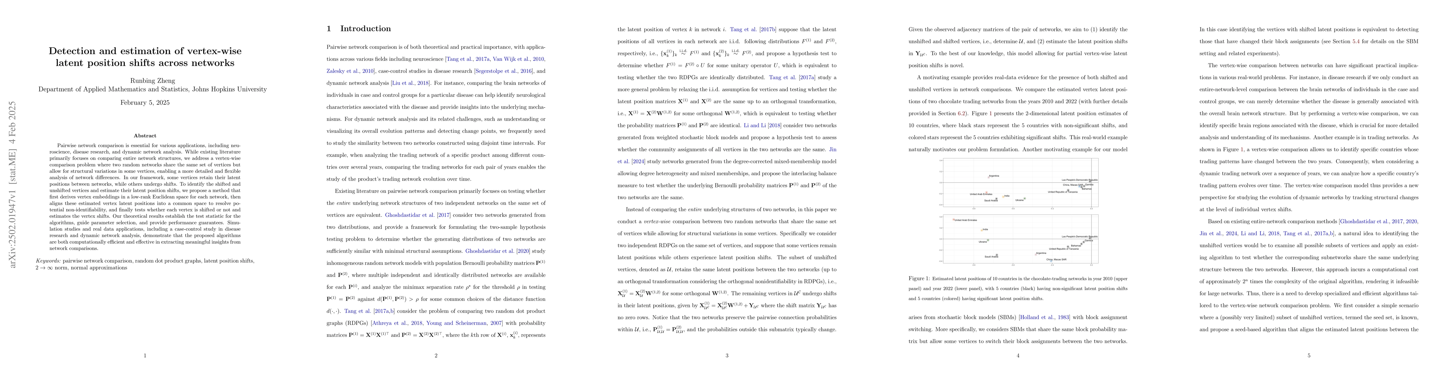 Thumbnail for Detection and estimation of vertex-wise latent position shifts across
  networks