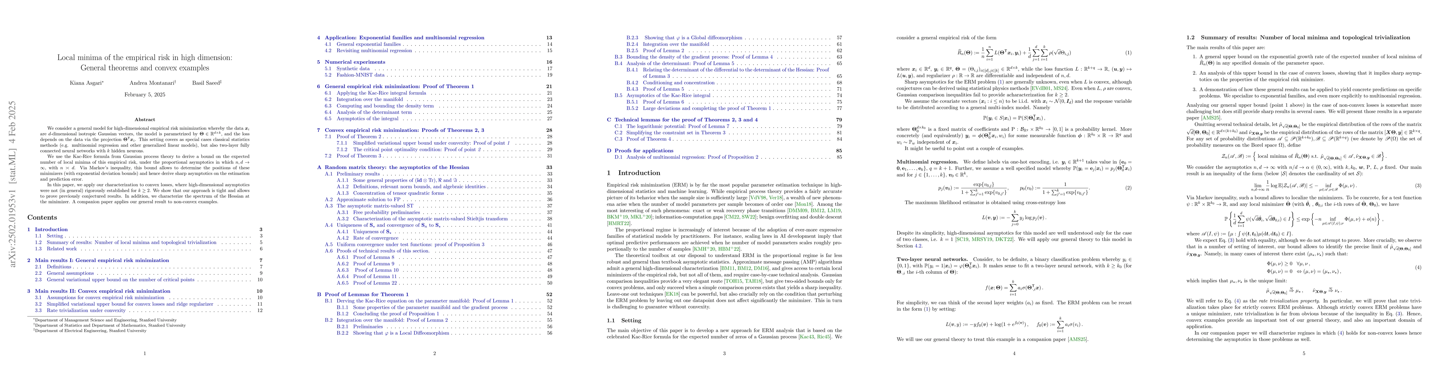 Thumbnail for Local minima of the empirical risk in high dimension: General theorems
  and convex examples