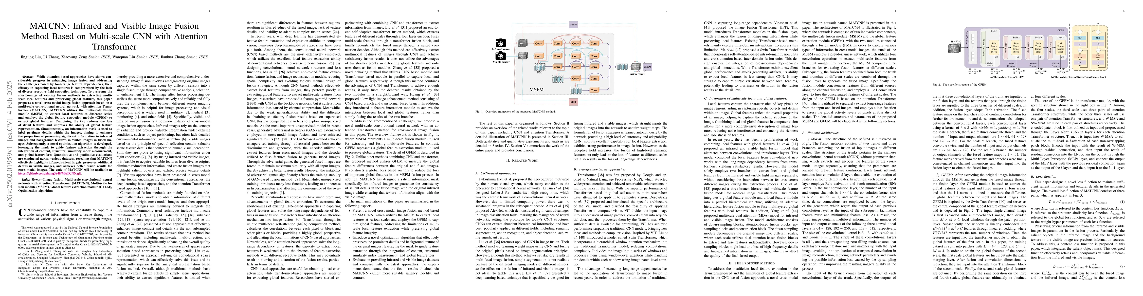 Thumbnail for MATCNN: Infrared and Visible Image Fusion Method Based on Multi-scale
  CNN with Attention Transformer