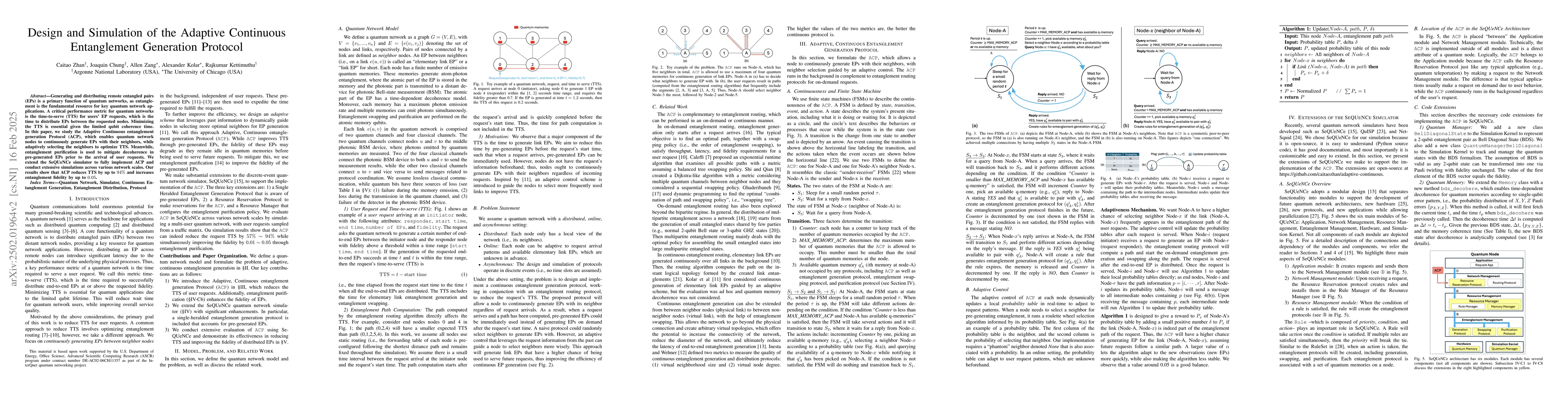 Thumbnail for Design and Simulation of the Adaptive Continuous Entanglement Generation
  Protocol