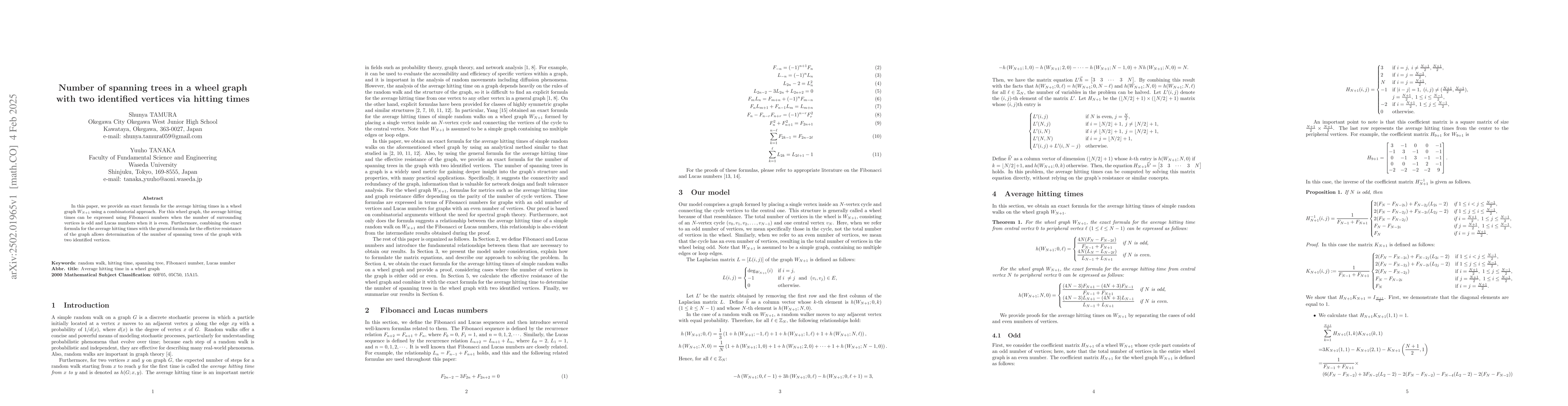 Thumbnail for Number of spanning trees in a wheel graph with two identified vertices
  via hitting times