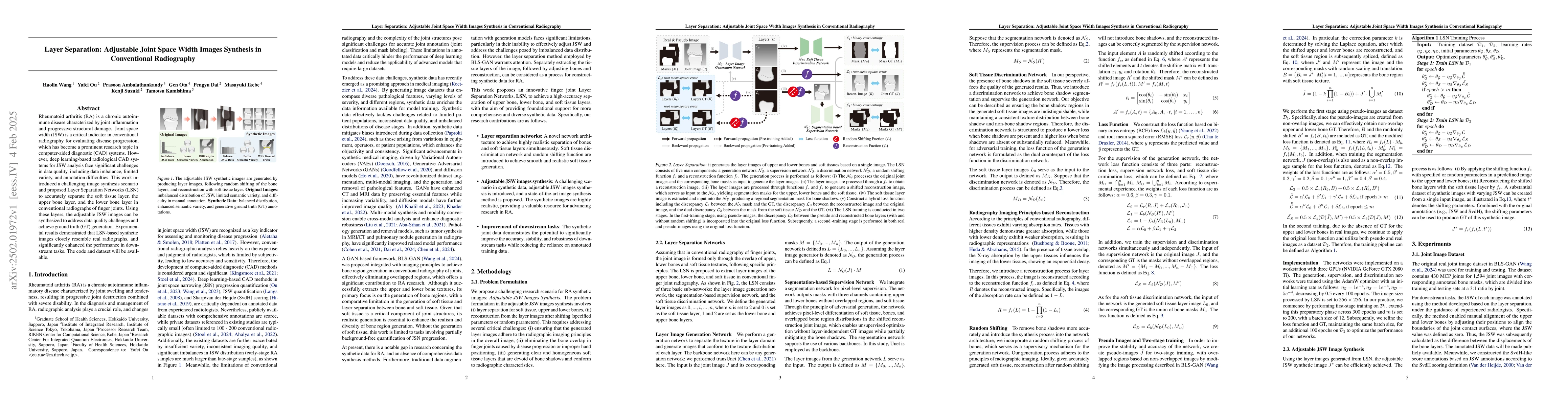 Thumbnail for Layer Separation: Adjustable Joint Space Width Images Synthesis in
  Conventional Radiography