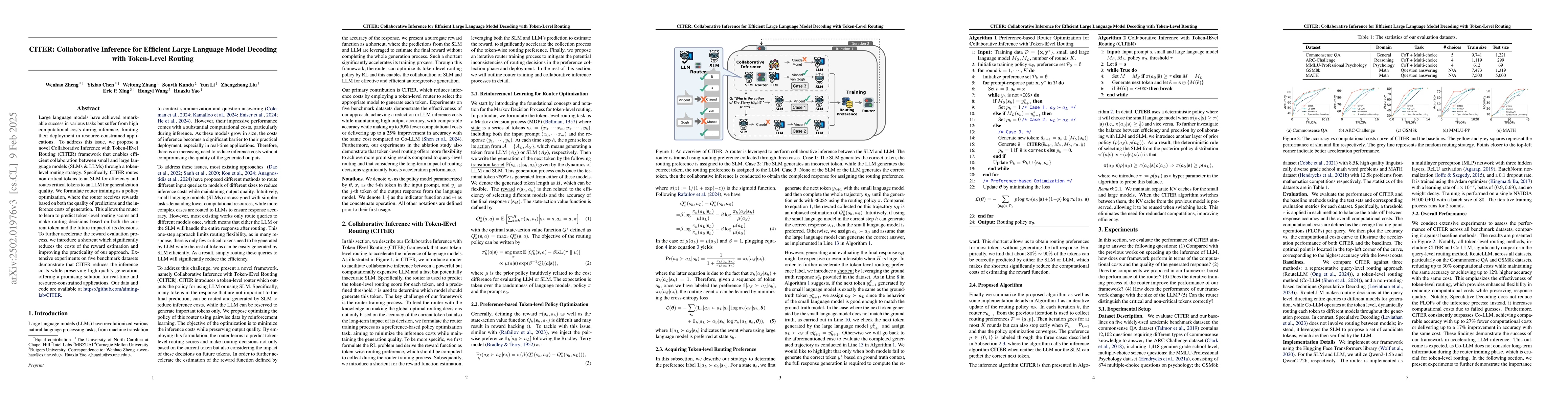 Thumbnail for CITER: Collaborative Inference for Efficient Large Language Model
  Decoding with Token-Level Routing