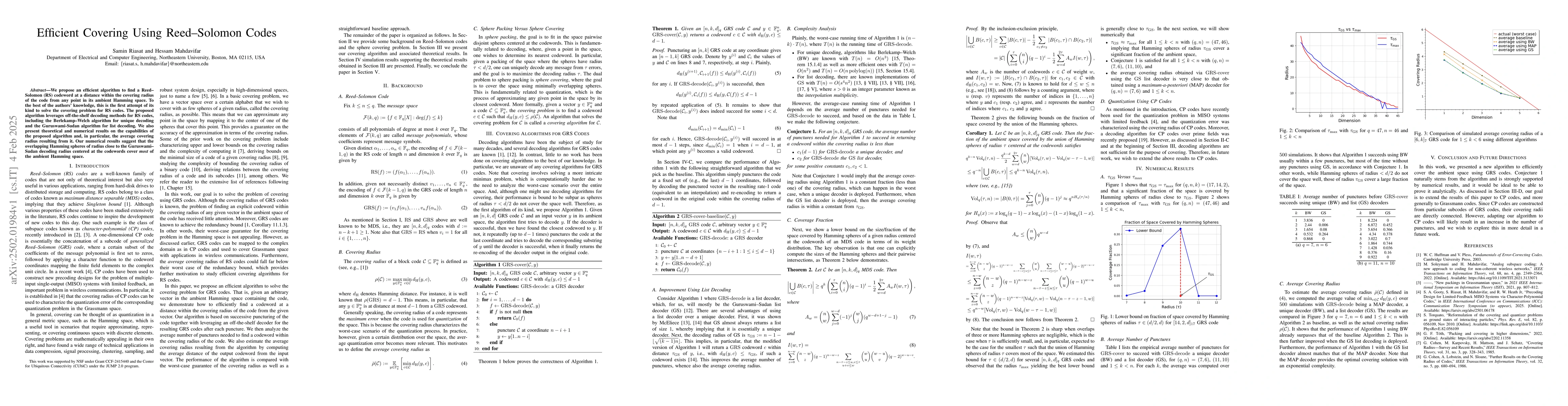 Thumbnail for Efficient Covering Using Reed--Solomon Codes