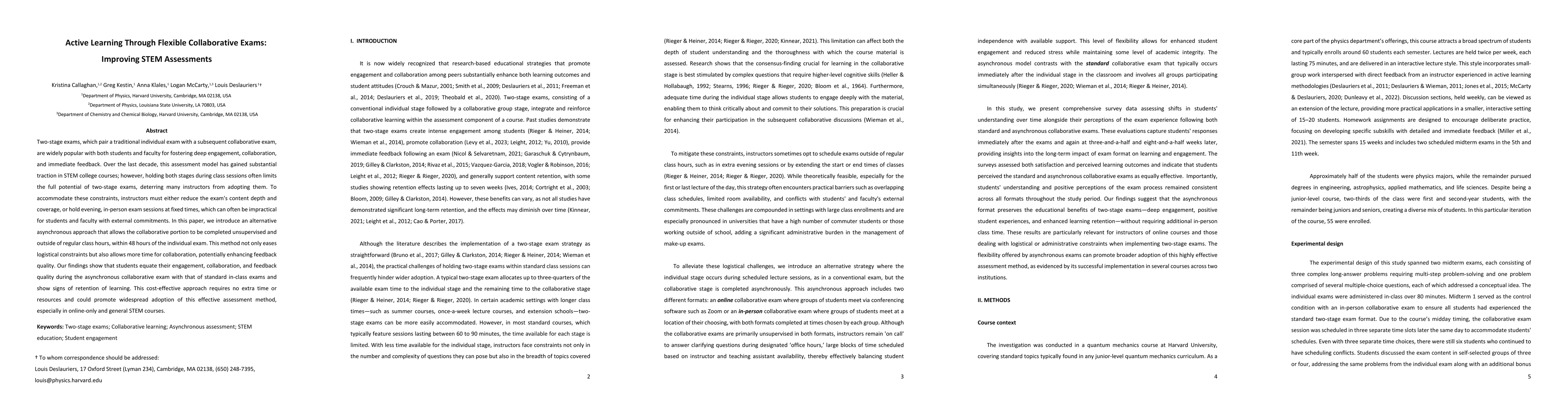 Thumbnail for Active Learning Through Flexible Collaborative Exams: Improving STEM
  Assessments