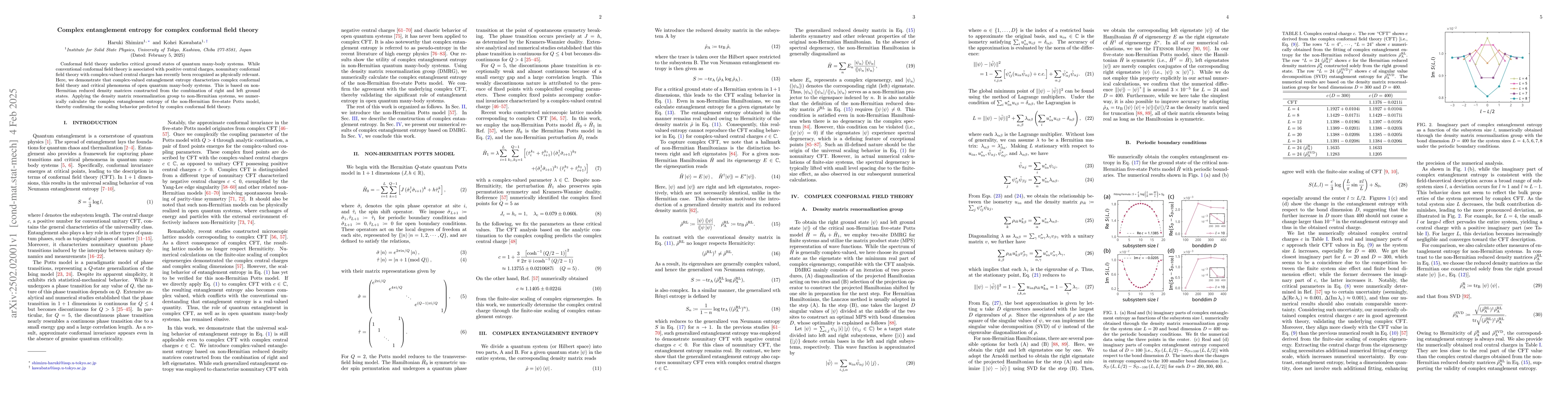 Thumbnail for Complex entanglement entropy for complex conformal field theory