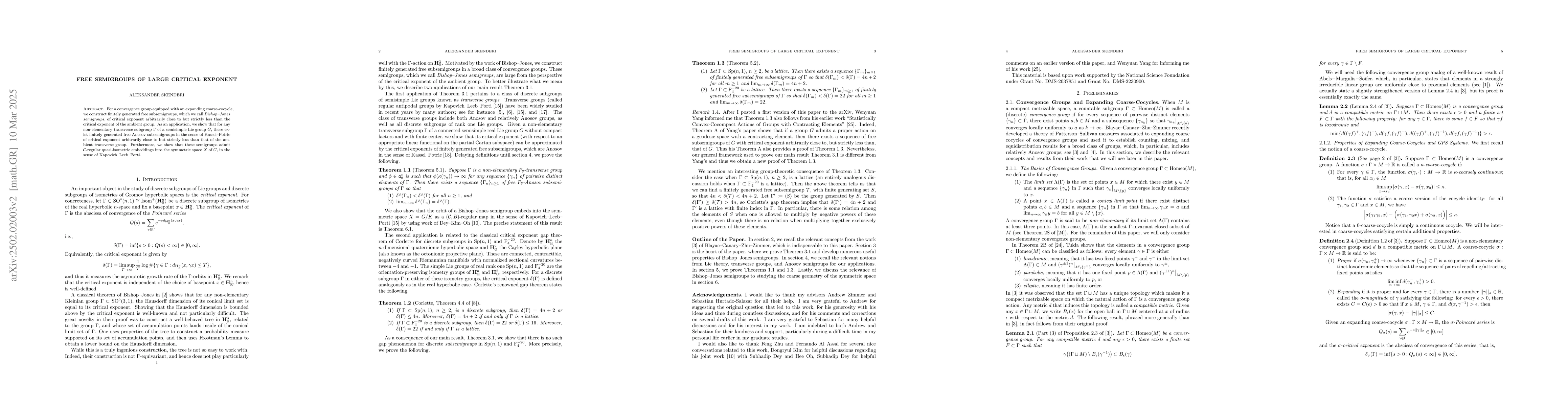 Thumbnail for Free Semigroups of Large Critical Exponent
