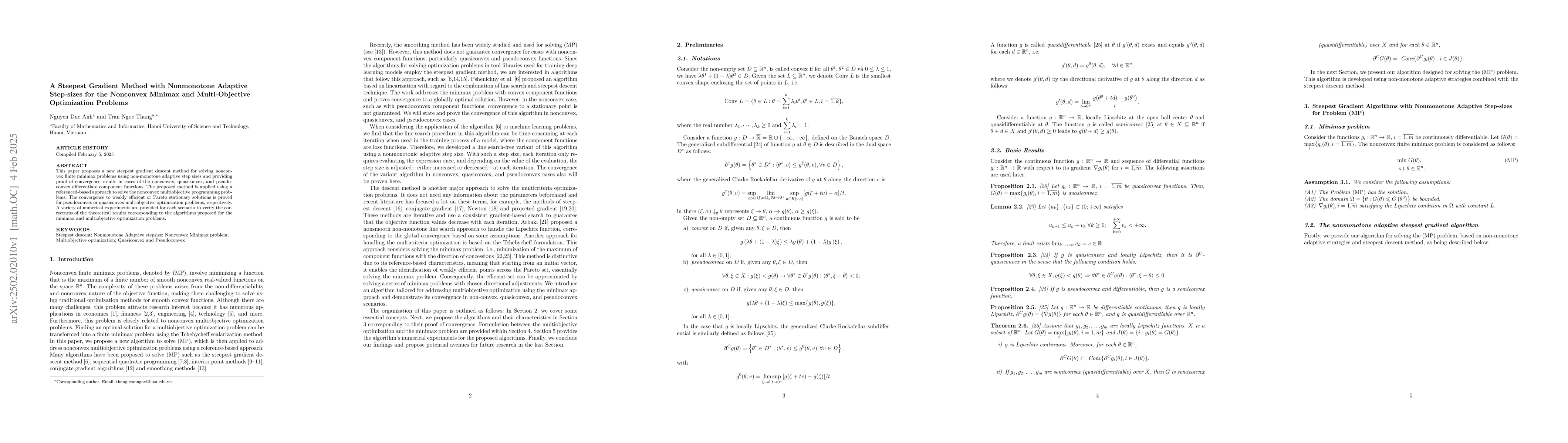Thumbnail for A Steepest Gradient Method with Nonmonotone Adaptive Step-sizes for the
  Nonconvex Minimax and Multi-Objective Optimization Problems