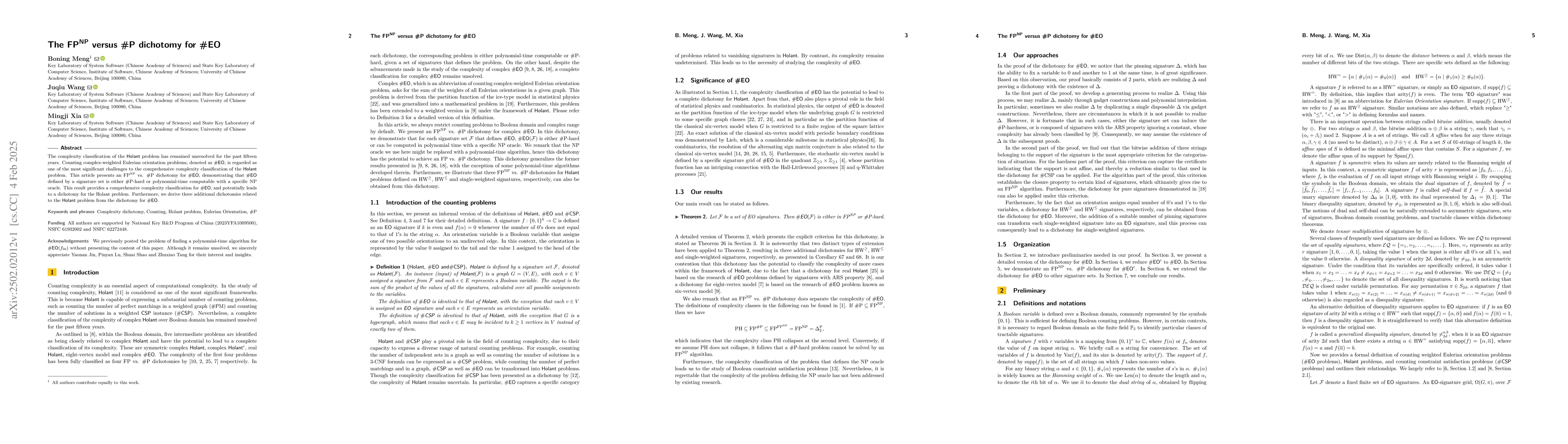 Thumbnail for The $\text{FP}^\text{NP}$ versus \#P dichotomy for \#EO