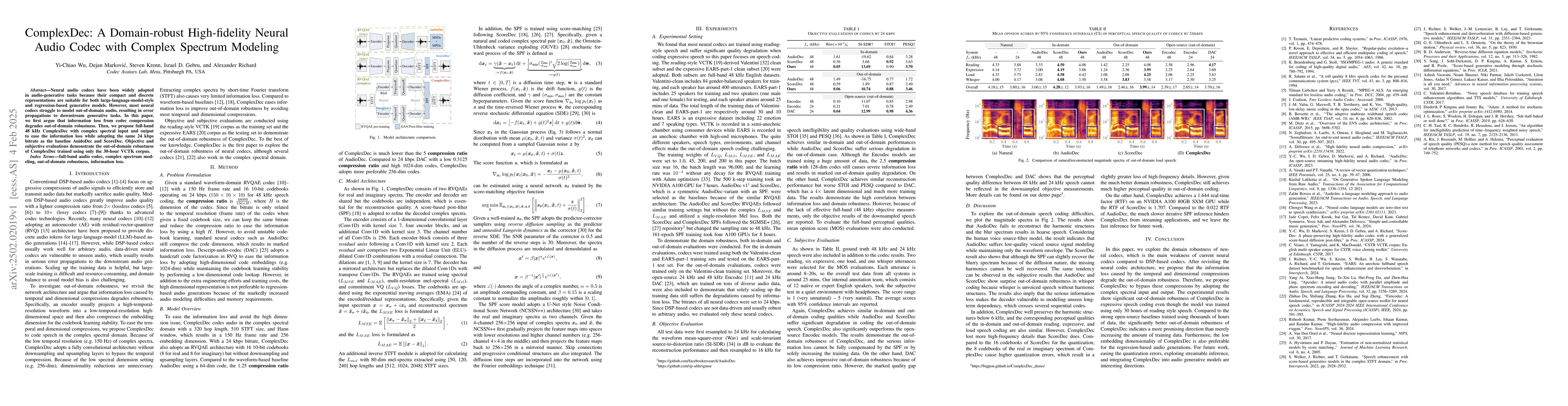 Thumbnail for ComplexDec: A Domain-robust High-fidelity Neural Audio Codec with
  Complex Spectrum Modeling