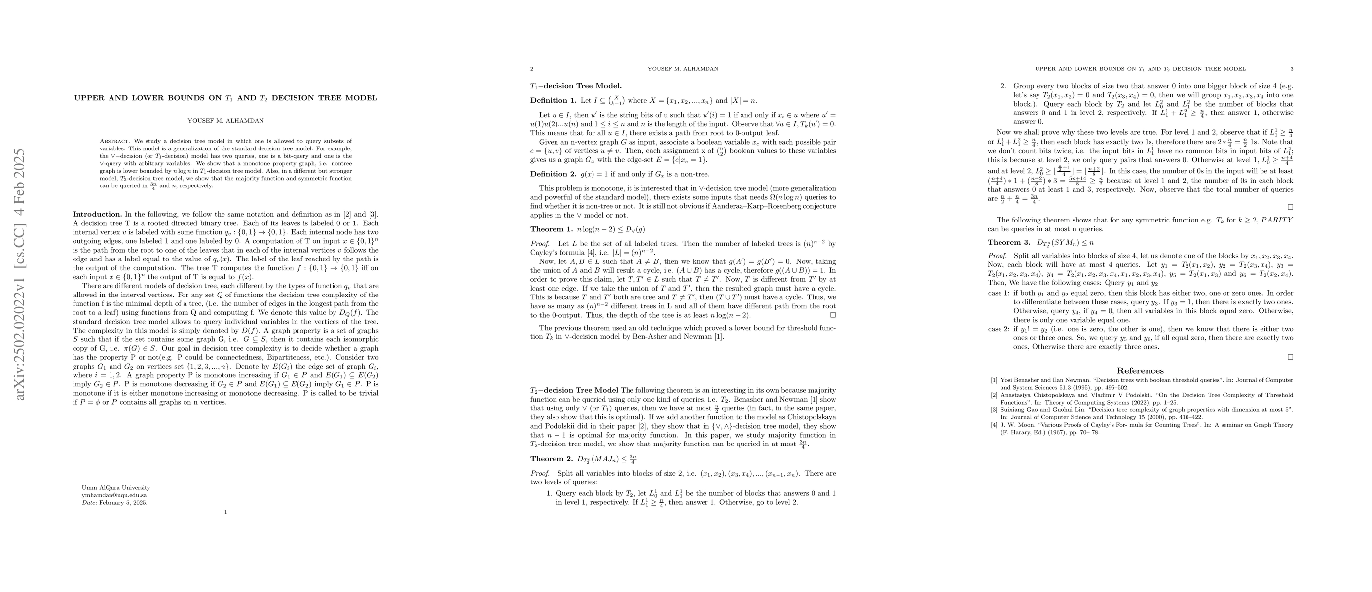 Thumbnail for Upper and Lower Bounds on $T_1$ and $T_2$ Decision Tree Model
