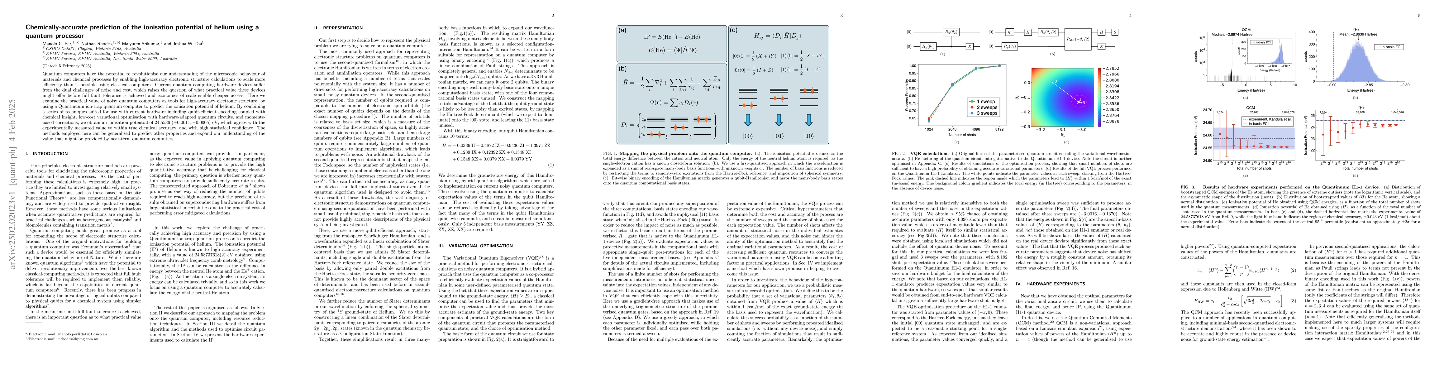 Thumbnail for Chemically-Accurate Prediction of the Ionisation Potential of Helium
  Using a Quantum Processor