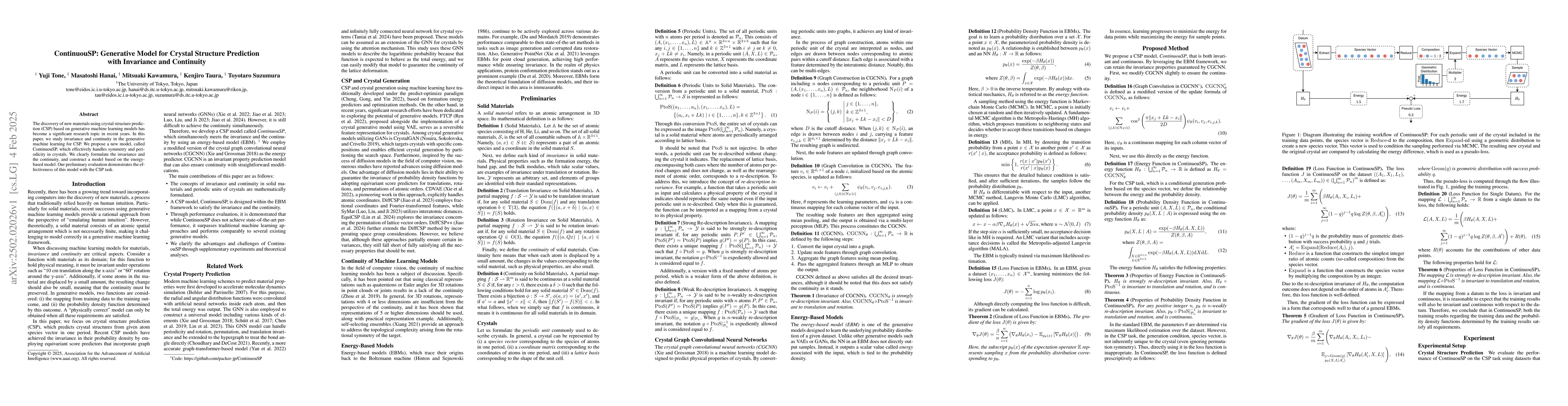 Thumbnail for ContinuouSP: Generative Model for Crystal Structure Prediction with
  Invariance and Continuity
