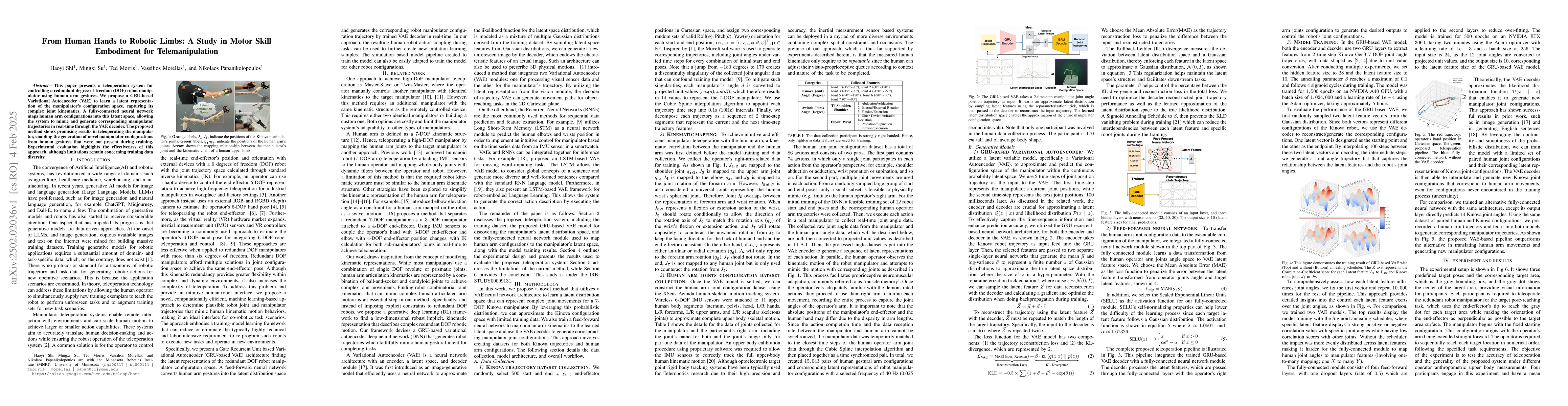 Thumbnail for From Human Hands to Robotic Limbs: A Study in Motor Skill Embodiment for
  Telemanipulation