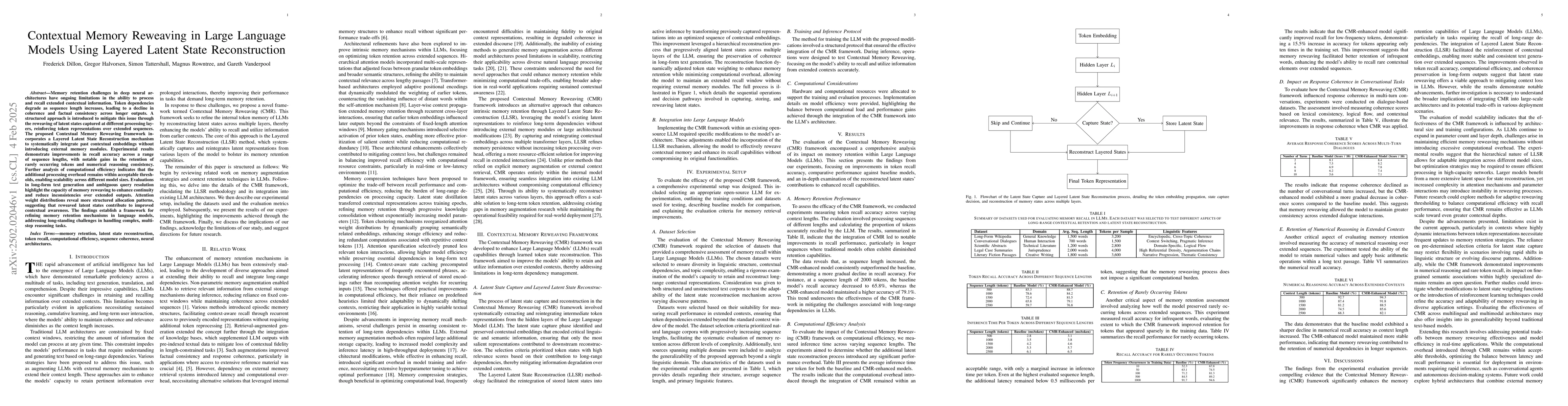 Thumbnail for Contextual Memory Reweaving in Large Language Models Using Layered
  Latent State Reconstruction