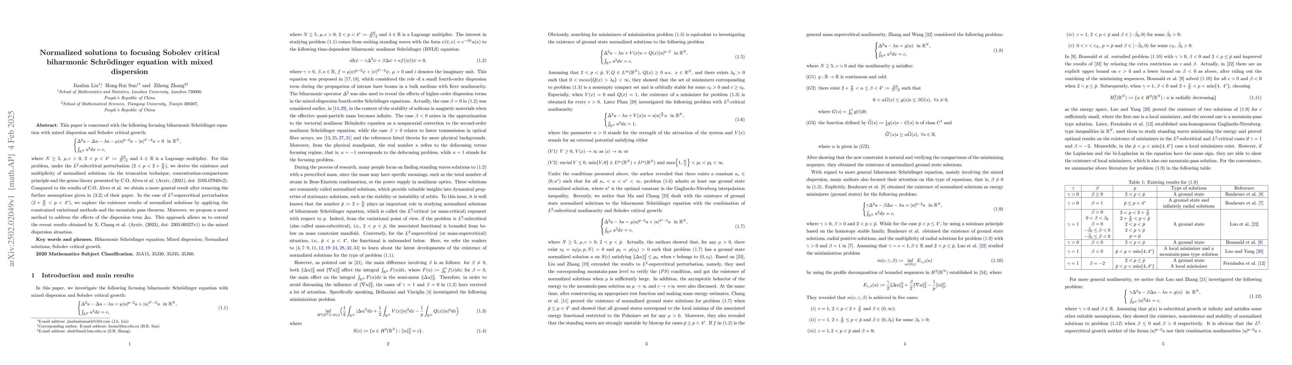 Thumbnail for Normalized solutions to focusing Sobolev critical biharmonic
  Schrödinger equation with mixed dispersion