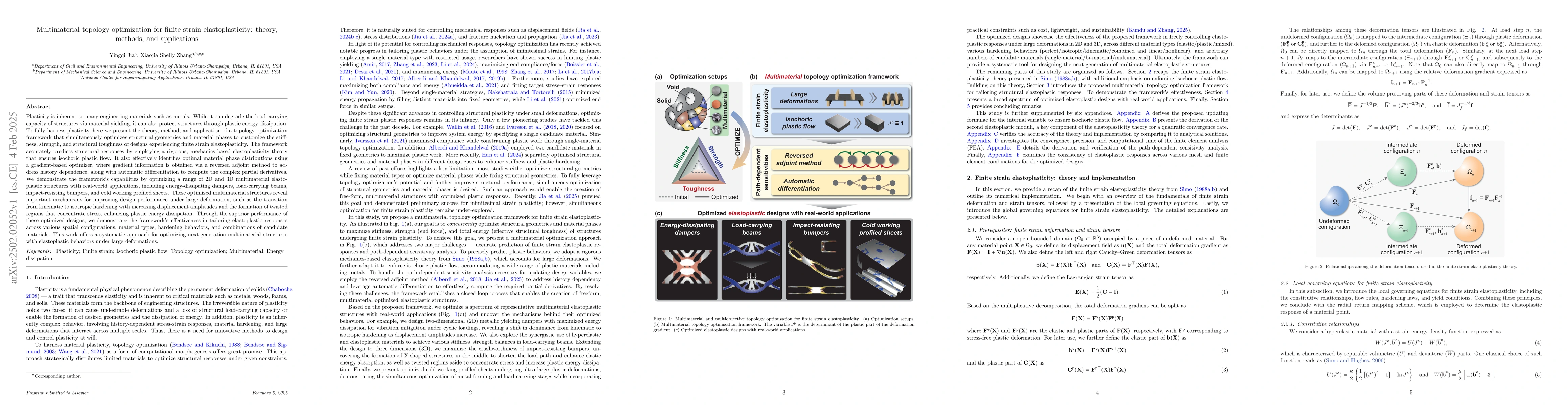 Thumbnail for Multimaterial topology optimization for finite strain elastoplasticity:
  theory, methods, and applications
