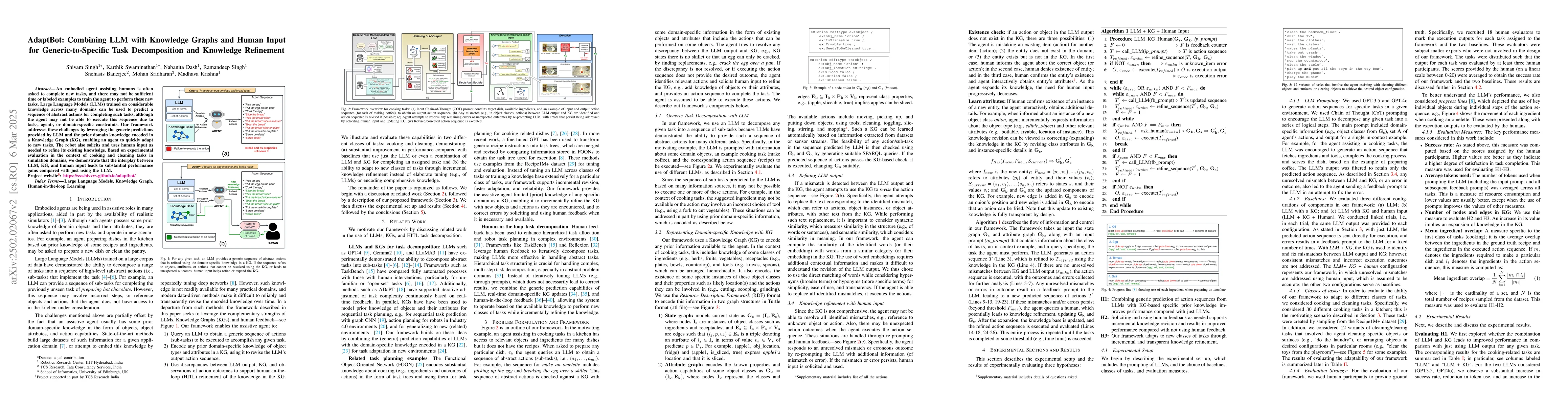 Thumbnail for AdaptBot: Combining LLM with Knowledge Graphs and Human Input for
  Generic-to-Specific Task Decomposition and Knowledge Refinement