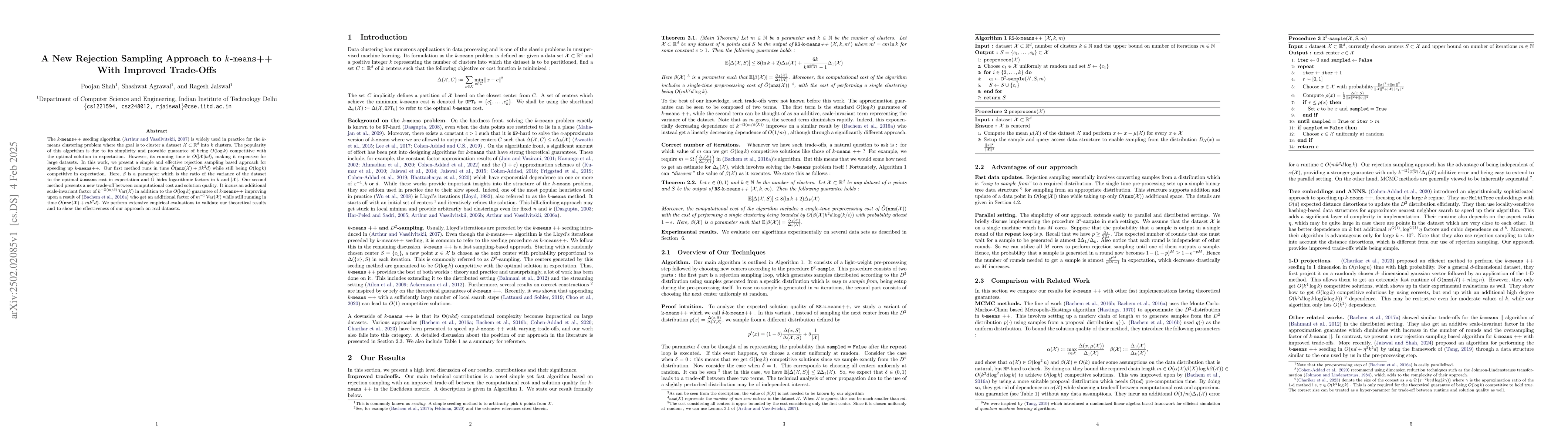 Thumbnail for A New Rejection Sampling Approach to $k$-$\mathtt{means}$++ With
  Improved Trade-Offs