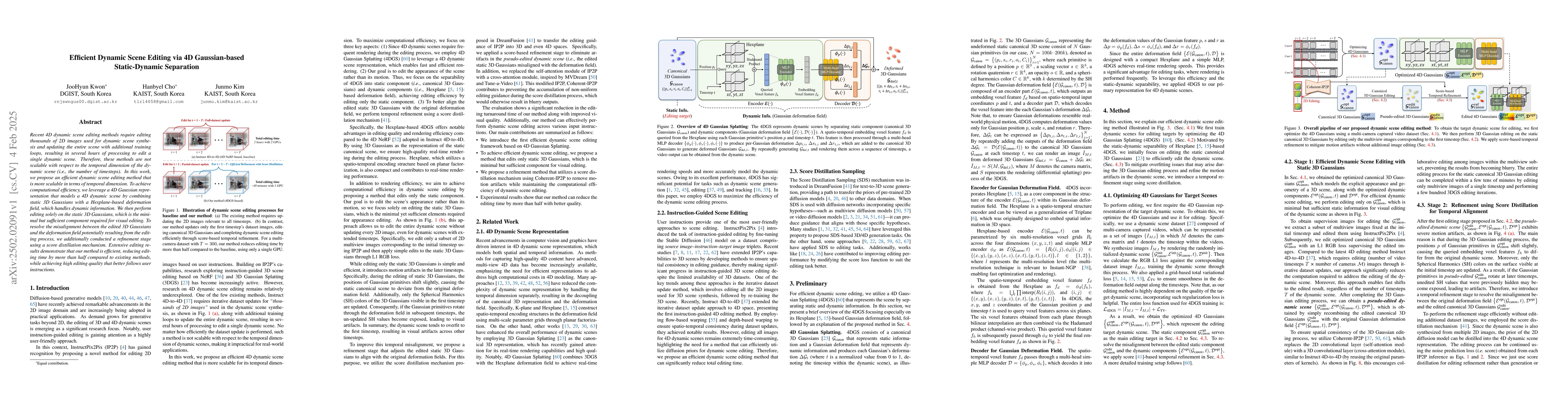 Thumbnail for Efficient Dynamic Scene Editing via 4D Gaussian-based Static-Dynamic
  Separation