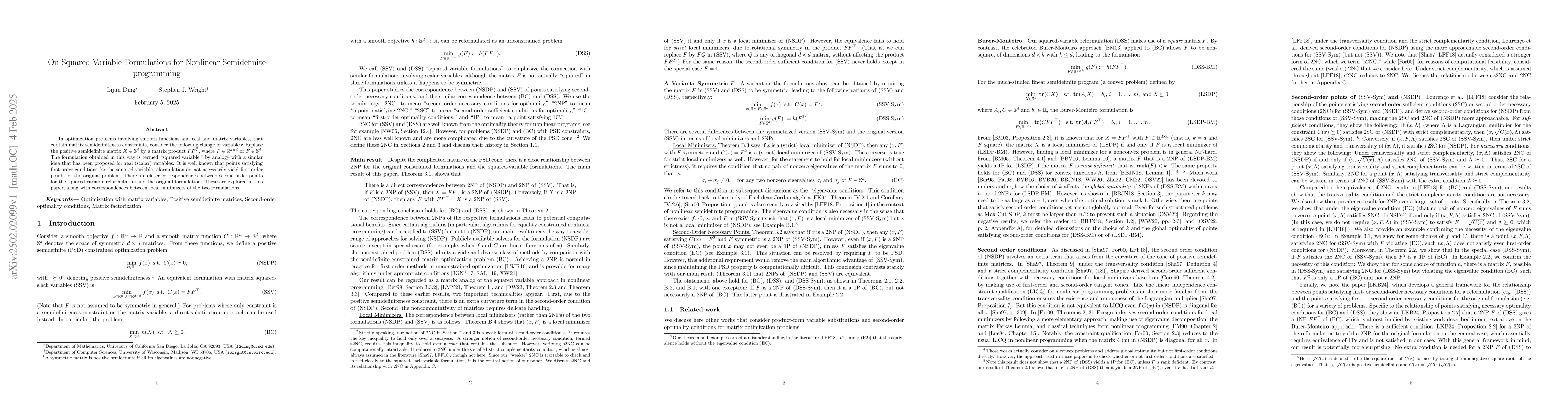 Thumbnail for On Squared-Variable Formulations for Nonlinear Semidefinite programming
