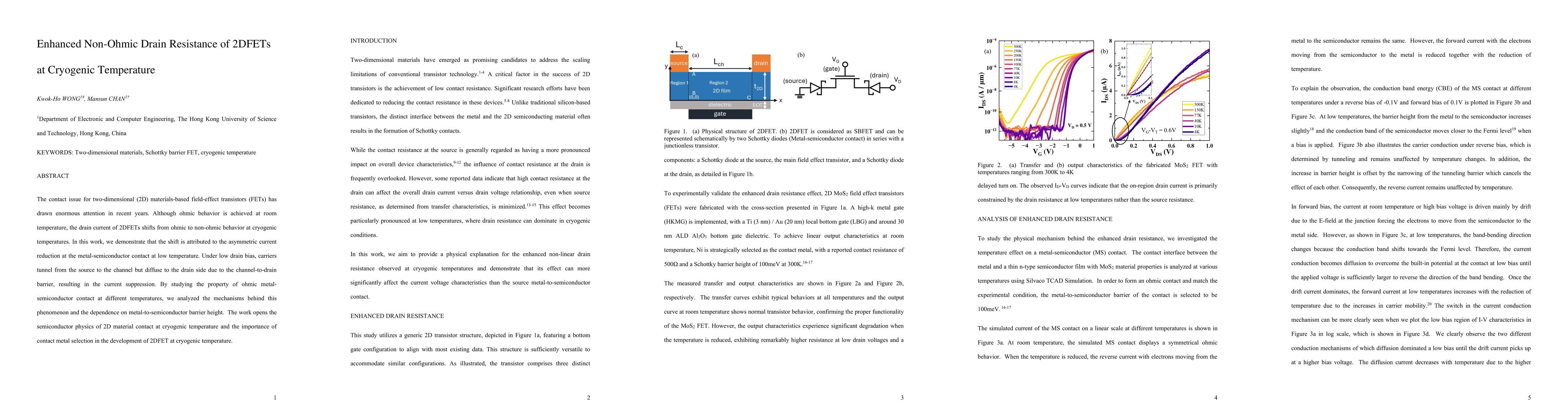 Thumbnail for Enhanced Non-Ohmic Drain Resistance of 2DFETs at Cryogenic Temperature