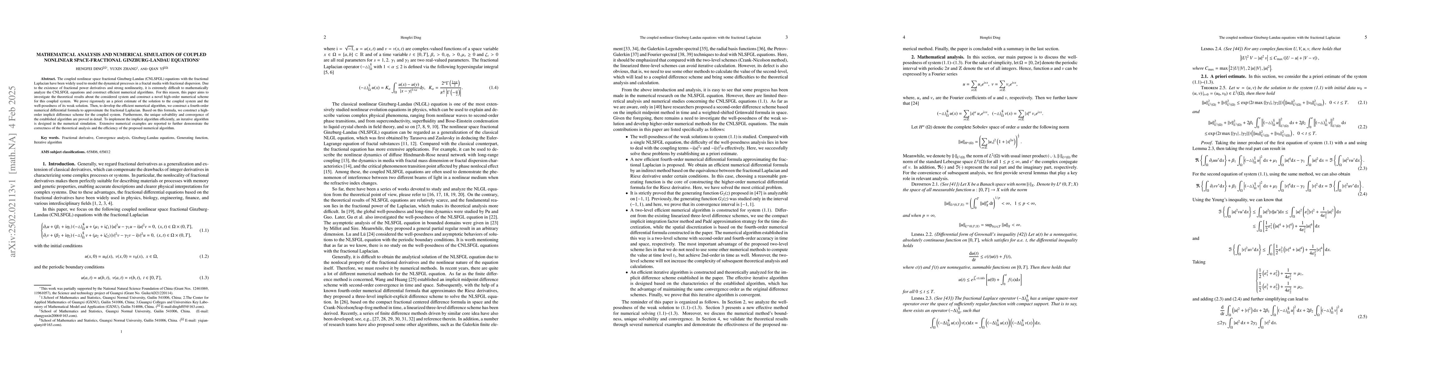Thumbnail for Mathematical analysis and numerical simulation of coupled nonlinear
  space-fractional Ginzburg-Landau equations