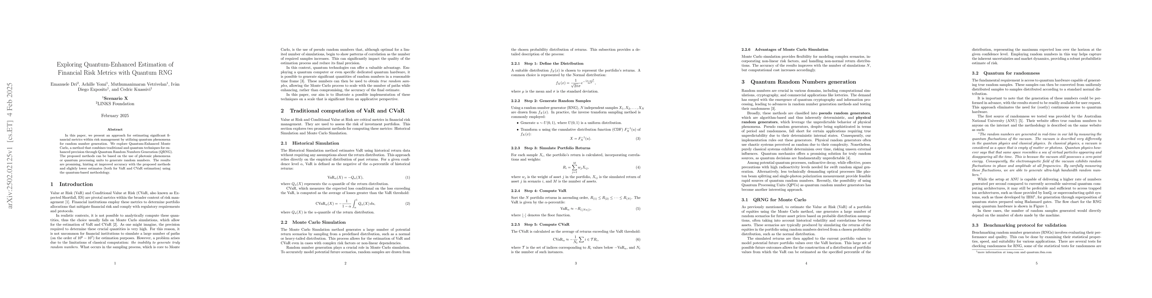 Thumbnail for Exploring Quantum-Enhanced Estimation of Financial Risk Metrics with
  Quantum RNG
