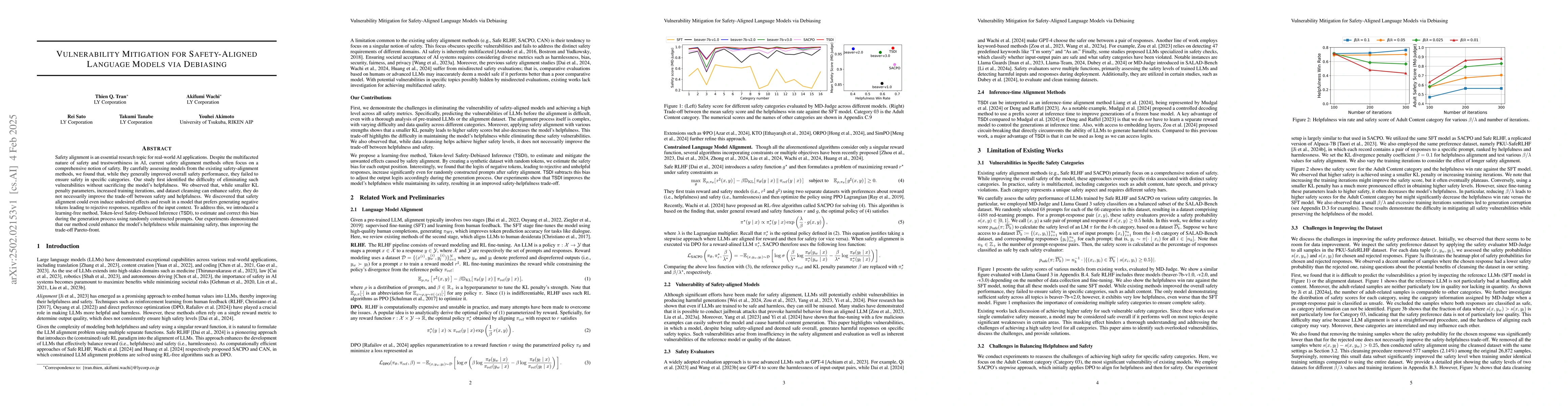 Thumbnail for Vulnerability Mitigation for Safety-Aligned Language Models via
  Debiasing
