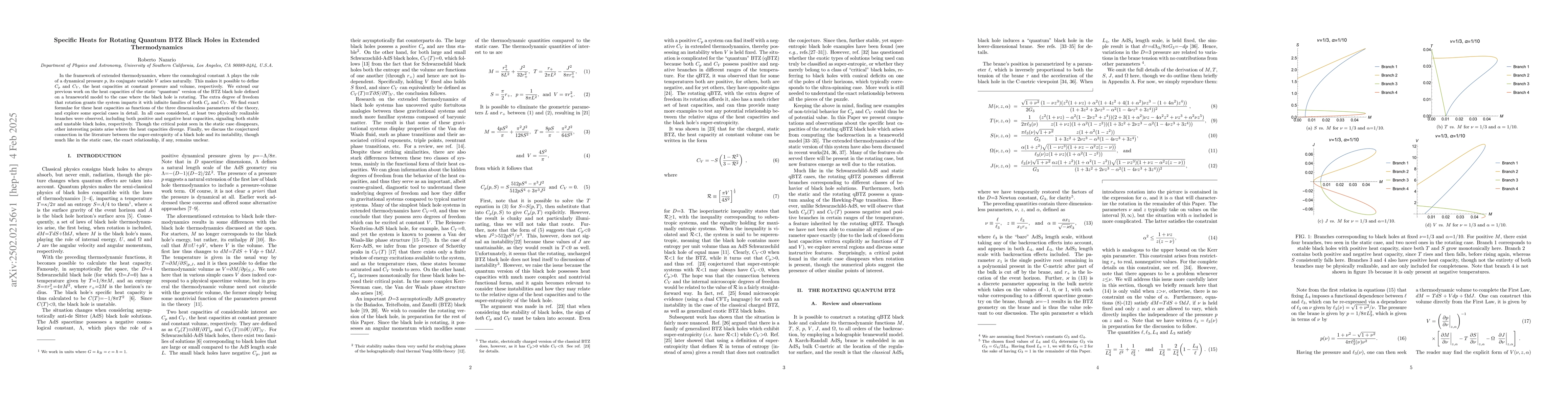 Thumbnail for Specific Heats for Rotating Quantum BTZ Black Holes in Extended
  Thermodynamics