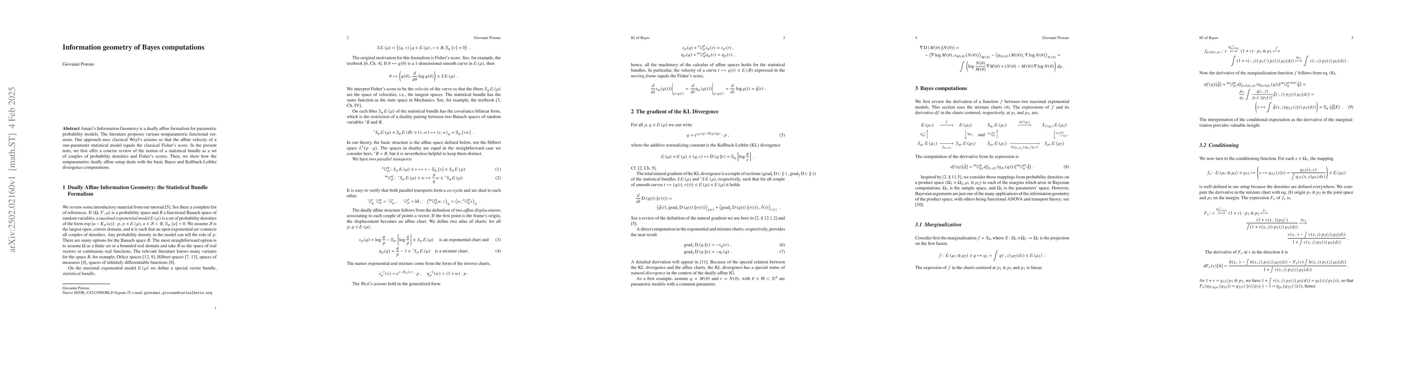 Thumbnail for Information geometry of Bayes computations