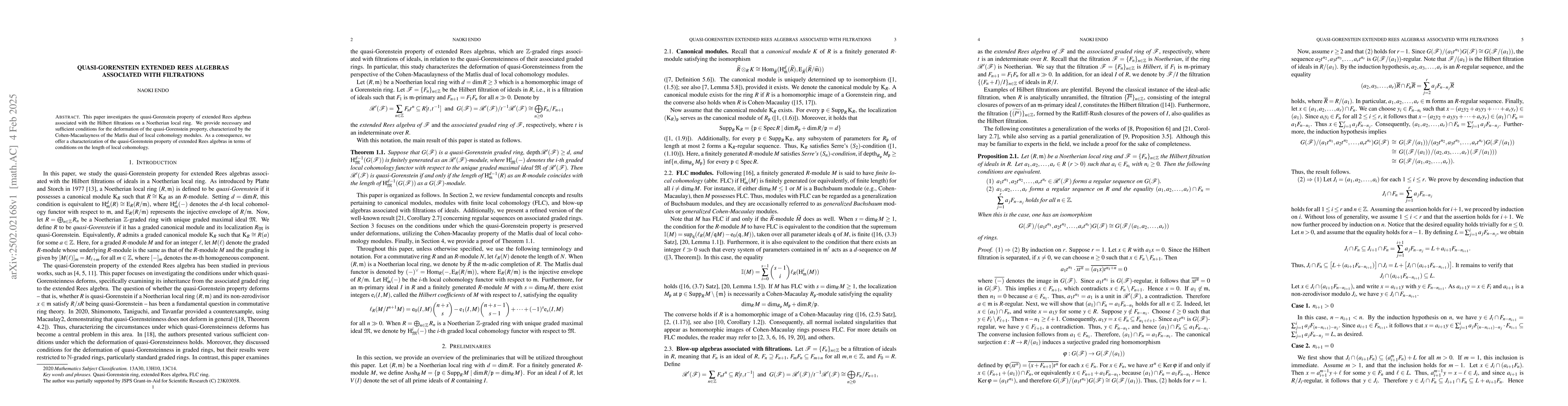 Thumbnail for Quasi-Gorenstein extended Rees algebras associated with filtrations