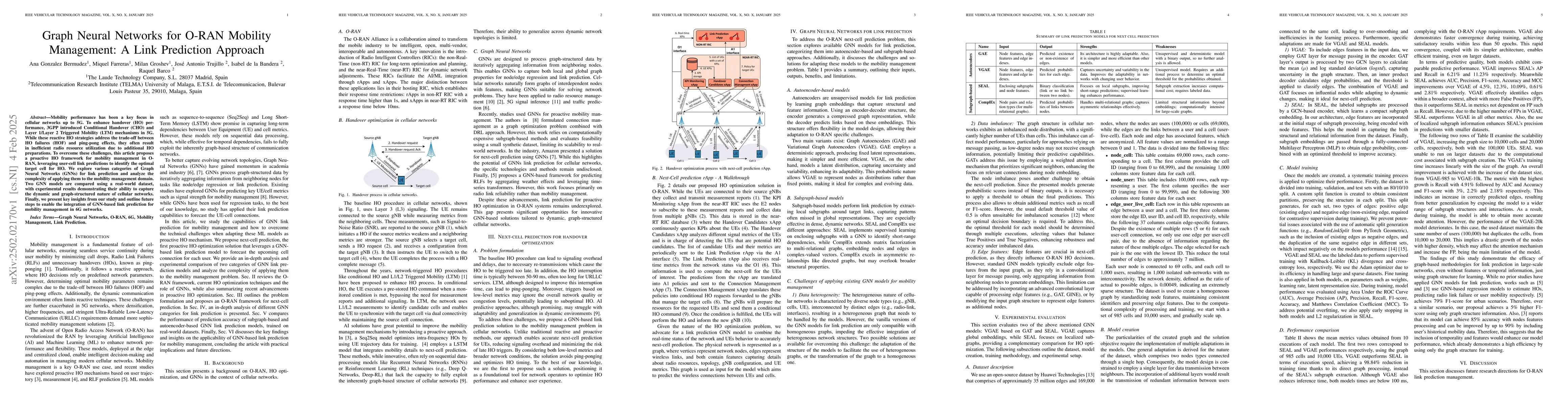 Thumbnail for Graph Neural Networks for O-RAN Mobility Management: A Link Prediction
  Approach