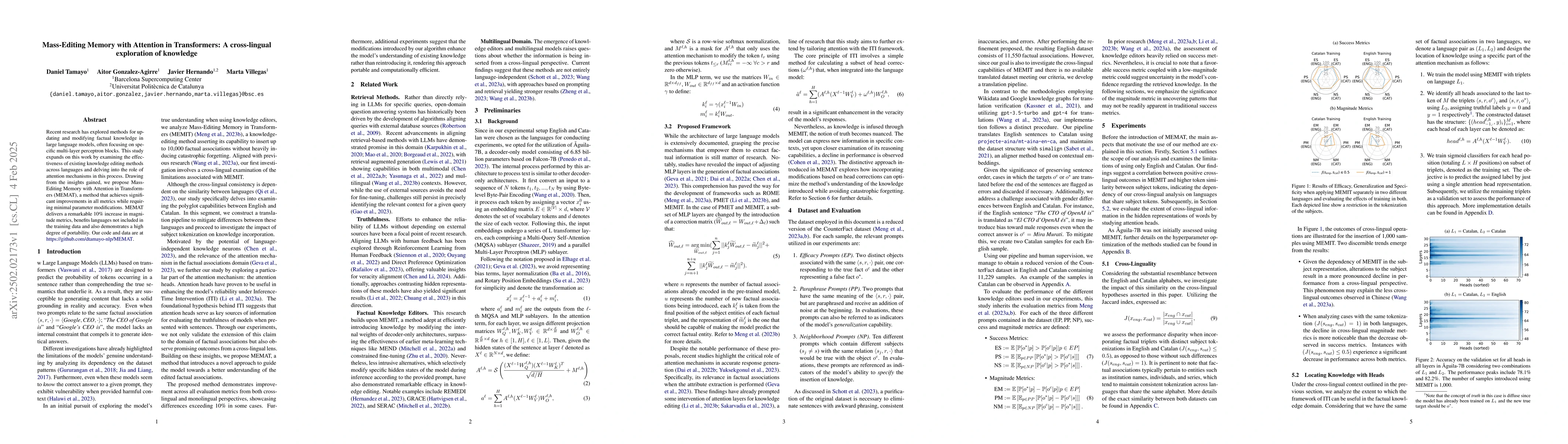 Thumbnail for Mass-Editing Memory with Attention in Transformers: A cross-lingual
  exploration of knowledge