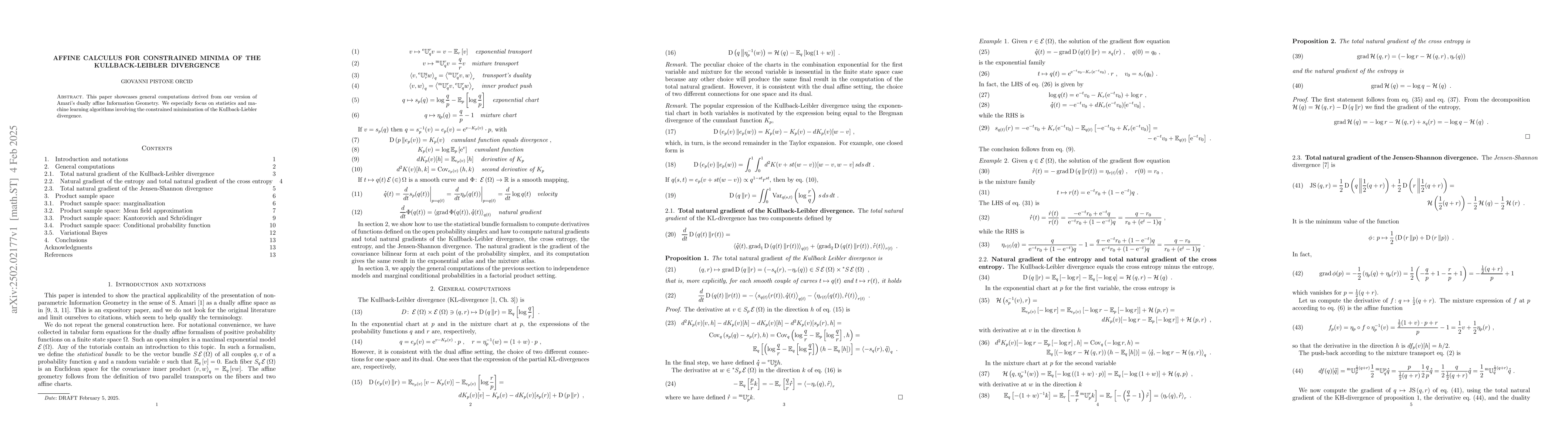 Thumbnail for Affine calculus for constrained minima of the Kullback-Leibler
  divergence
