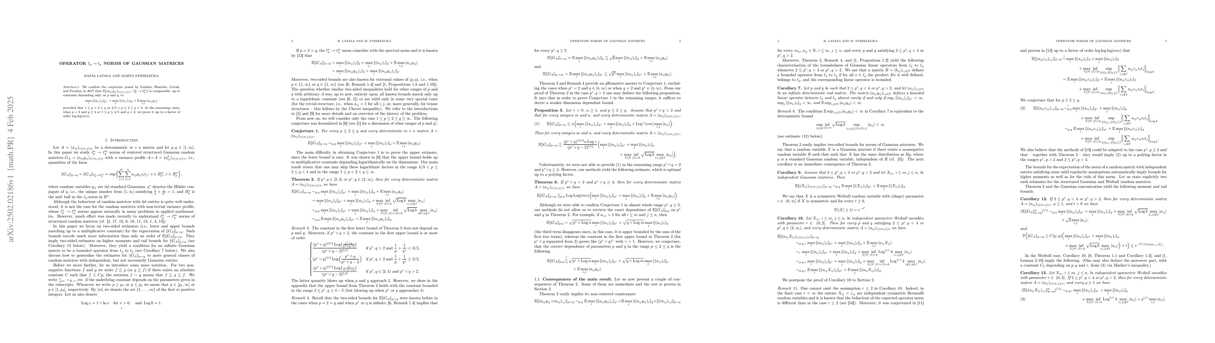 Thumbnail for Operator $\ell_p\to\ell_q$ norms of Gaussian matrices