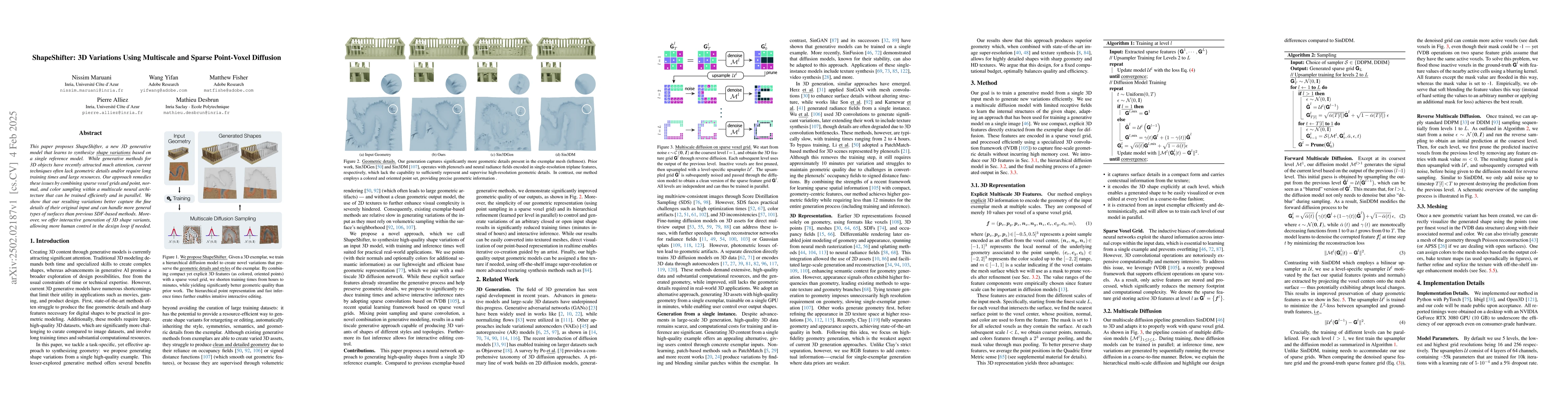 Thumbnail for ShapeShifter: 3D Variations Using Multiscale and Sparse Point-Voxel
  Diffusion