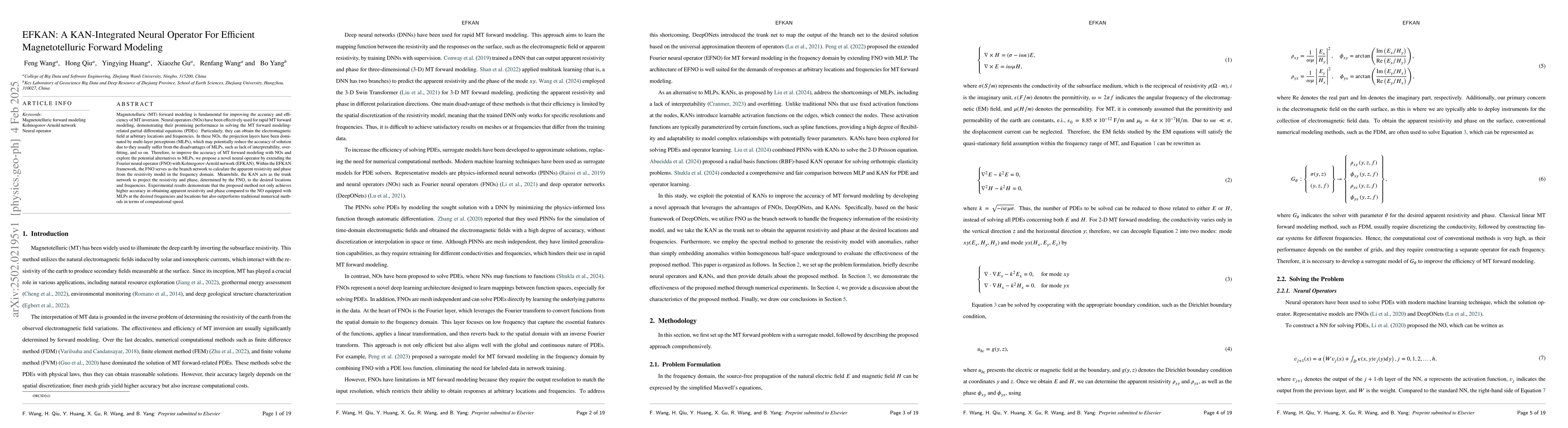 Thumbnail for EFKAN: A KAN-Integrated Neural Operator For Efficient Magnetotelluric
  Forward Modeling
