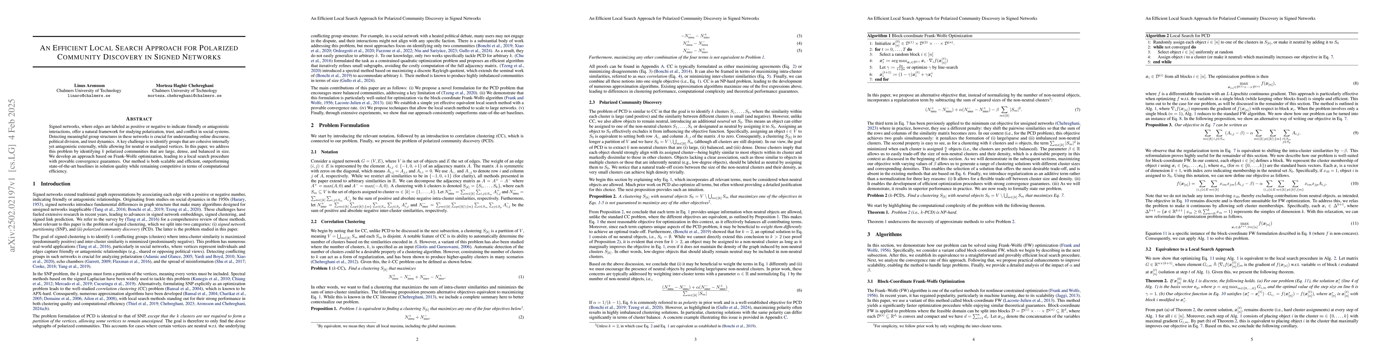 Thumbnail for An Efficient Local Search Approach for Polarized Community Discovery in
  Signed Networks