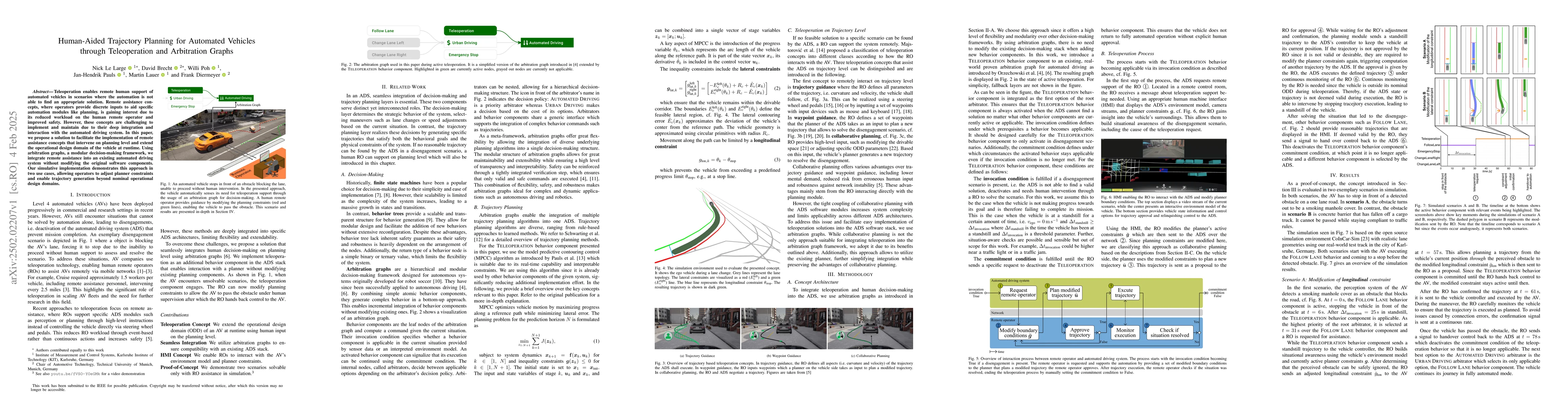 Thumbnail for Human-Aided Trajectory Planning for Automated Vehicles through
  Teleoperation and Arbitration Graphs