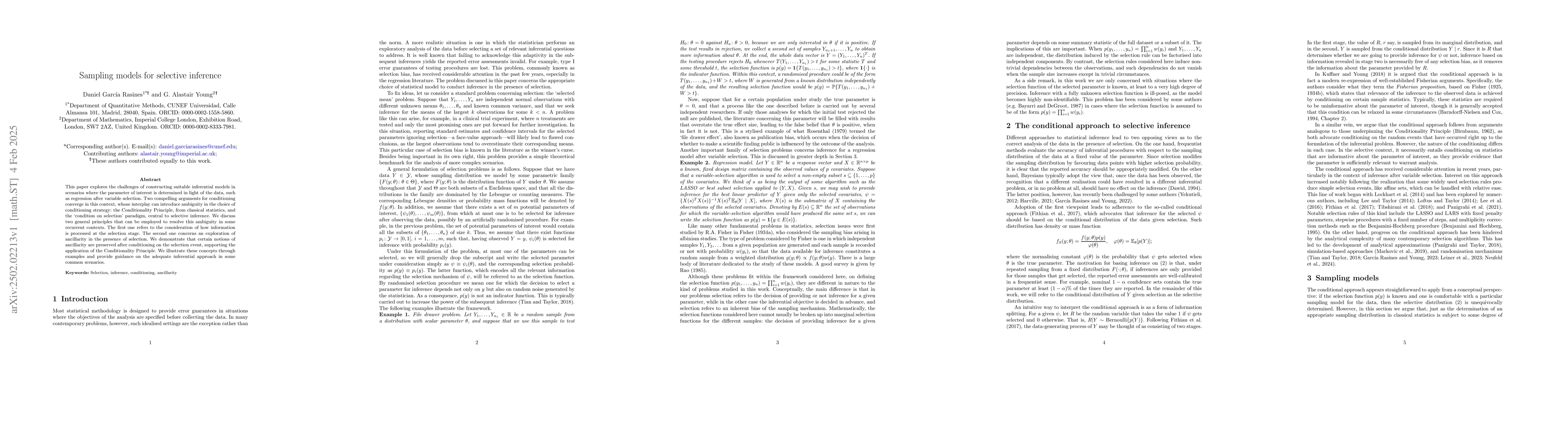 Thumbnail for Sampling models for selective inference