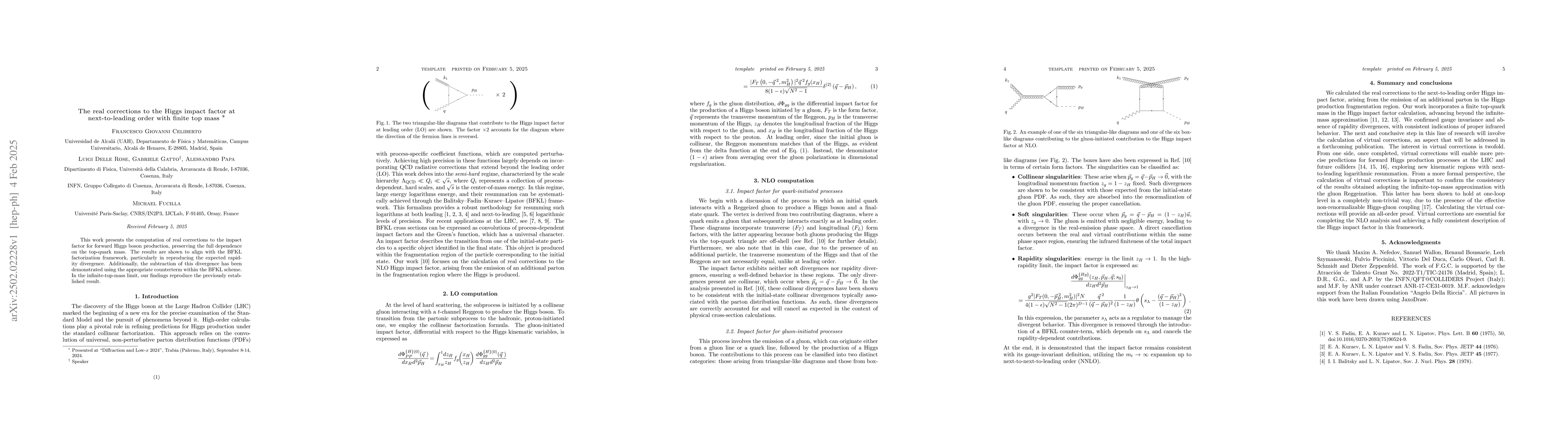 Thumbnail for The real corrections to the Higgs impact factor at next-to-leading order
  with finite top mass