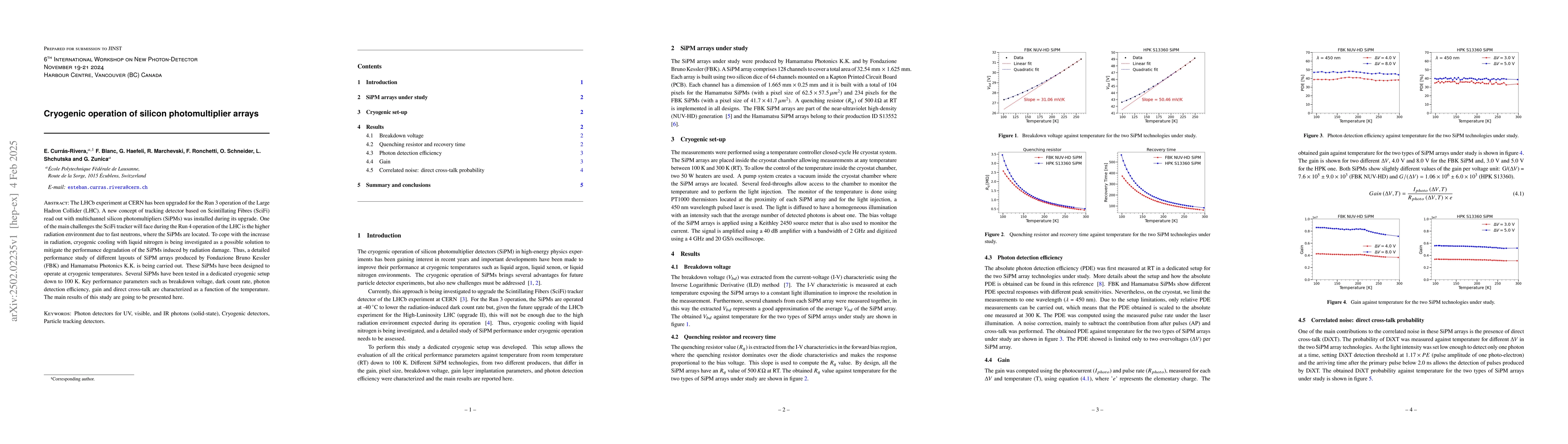 Thumbnail for Cryogenic operation of silicon photomultiplier arrays