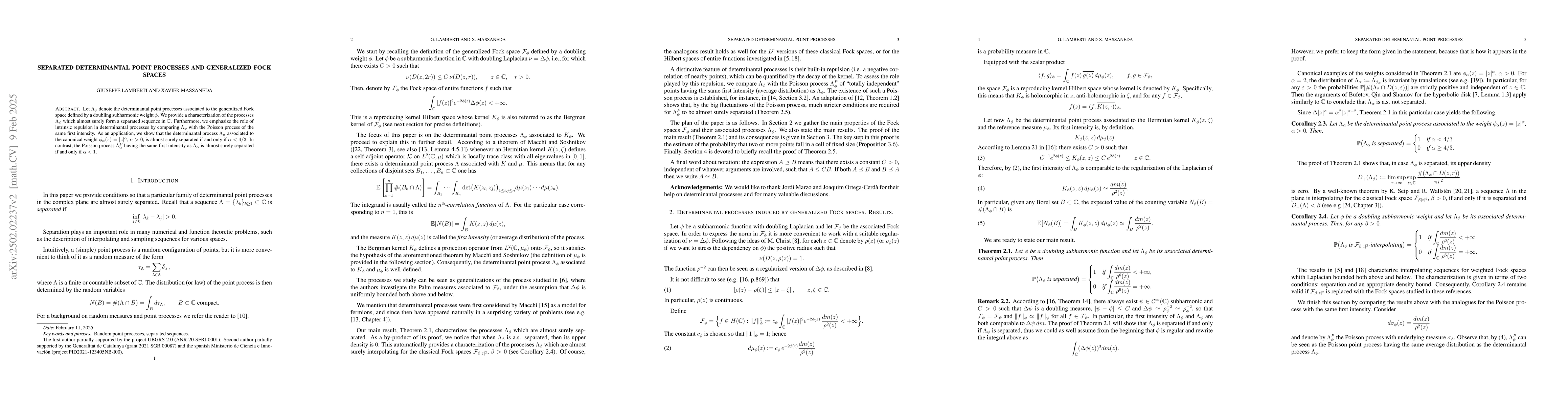 Thumbnail for Separated determinantal point processes and generalized Fock spaces
