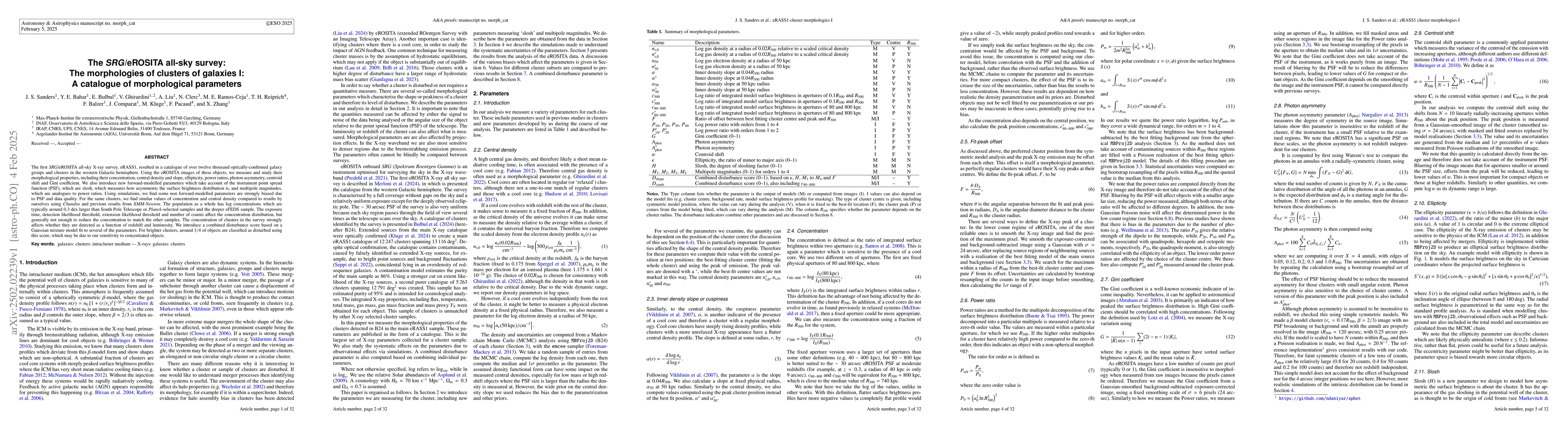 Thumbnail for The SRG/eROSITA all-sky survey: The morphologies of clusters of galaxies
  I: A catalogue of morphological parameters